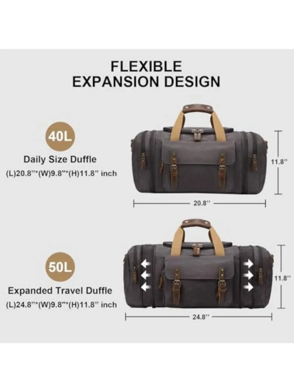 Spacious 50L Waxed Canvas Duffel Bag in Dark Grey - Durable, Stylish Travel Tote